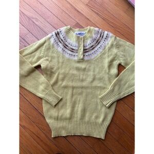 Vintage 60s Yellow Shetland Pure wool Yellow Ski Sweater Size XS- Small